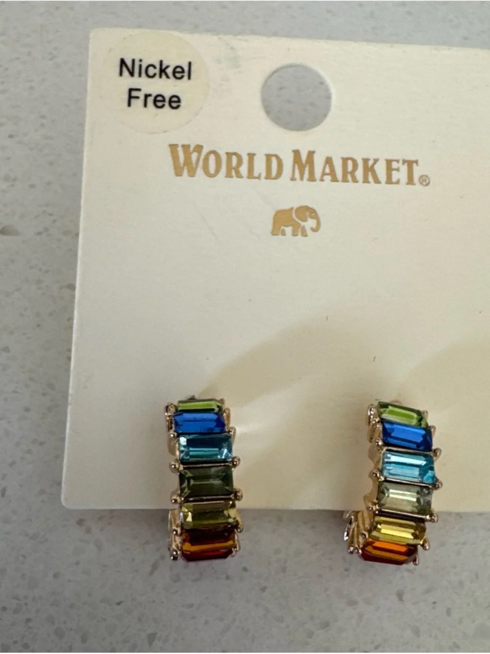Cost Plus World Market Rainbow Crystal Hoop Earrings in Gold-Tone